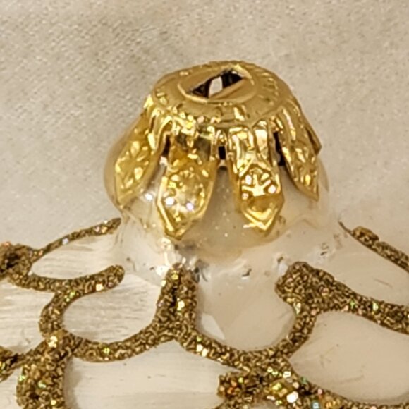 Faberge Inspired Handmade Glass Egg Ornament White Gold Glitter Reflective Embel - Picture 6 of 11